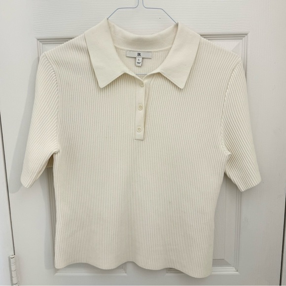 Banana Republic Tops - Banana Republic BR Women’s Ribbed Polo Blouse Size Large Cream Heavy Thick